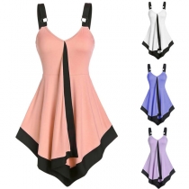 Sexy Backless V-neck Irregular Hem Contrast Color Sling Top