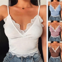 Sexy Backless V-neck Lace Spliced Sling Top