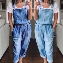 Casual Style Dragsko Denimoverall med hög midja