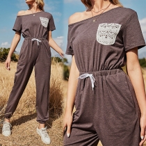 Sexy Oblique Shoulder Short Sleeve High Waist Jumpsuit