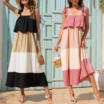 Sexy Backless High Waist Contrast Color Sling Dress