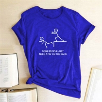 Casual Style Short Sleeve Round Neck Stick Figure Printed T-shirt