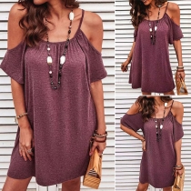 Sexy Off-shoulder Short Sleeve Solid Color Sling Loose Dress