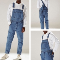 Casual Style Hög midja Avslappnad jeansoverall för män
