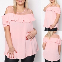 Sexig off-shoulder kortärmad enfärgad volangfärgad volang