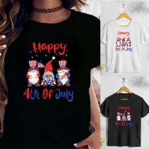 Cute Santa Claus Pattern Short Sleeve Round Neck Casual T-shirt