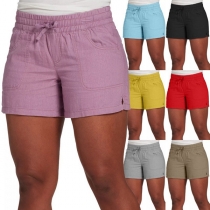 Simple Style Solid Color Elastic Waist Sports Pants