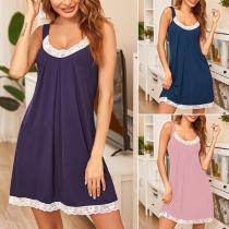 Sexy Backless V-neck Lace Spliced Sling Dress
