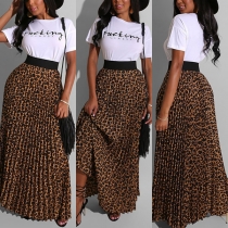 Mode bokstäver tryckt kort ärm T-shirt + Leopard kjol tvådelad uppsättning