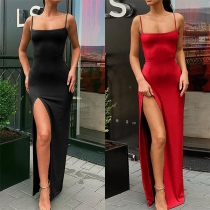 Sexig Rygglös Slits Fåll Enkelhet Smickrande Slingklänning