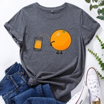 Playful Style Short Sleeve Round Neck Spoof Pattern T-shirt