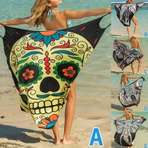 Sexy Backless V-neck Irregular Hem Animal Printed Sling Beach Dress
