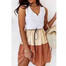 Fashion Contrast Color Sleeveless V-neck Loose Dress