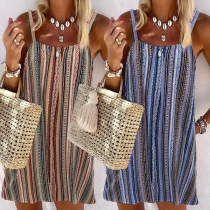 Sexy Backless Round Neck Loose Sling Stripe Dress