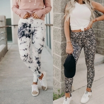 Sportstil Leggings med hög midja och elastisk tryck