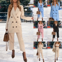 OL-stil Dubbelsidig Enfärgad Blazer + Byxor Kostymset