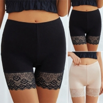 Fashion Solid Color High Waist Lace Spliced Hem Safety Knickers
