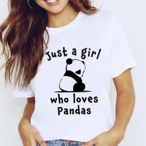 Cute Cartoon Panda Letters Printed Short Sleeve Round Neck Loose T-shirt