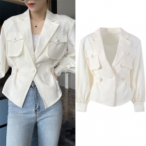 OL Style Lantern Sleeve Single-button Slim Fit Solid Color Jacket