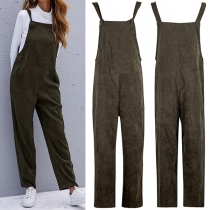 Playful Style Solid Color Loose Sling Overalls