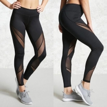 Sexiga tights med hög midja i skarvad gasväv