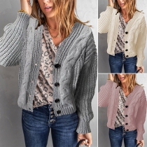 Fashion Leopard Spliced Long Sleeve V-neck Single-breasted Knit Cardigan