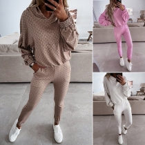 Casual Style Långärmad Hood Sweatshirt + Byxor Sports Suit