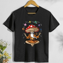 Söt stil tecknad svamp gammal man tryckt mönster kortärmad T-shirt
