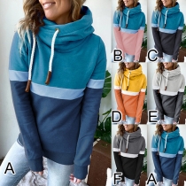 Modekontrastfärgad långärmad huvtröja med hög krage