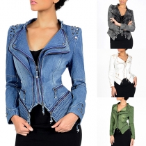 Punkstil Långärmad Oregelbunden Slim Fit Nitar Jeansrock
