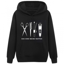 Chic Style Long Sleeve Round Neck Hair Trimmer Printed Pattern Hoodie