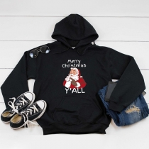 Fashion Santa Claus Printed Long Sleeve Hooded Christmas Sweatshirt