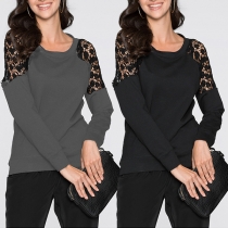 Sexy Lace Spliced Long Sleeve Round Neck Top