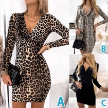 Sexy Twisted V-neck Long Sleeve Slim Fit Mini Dress