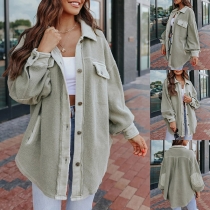 Fashion Lantern Sleeve POLO Collar Irregular hem Loose Shirt Cardigan