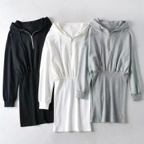 Fashion Solid Color Long Sleeve Hooded Slim Fit Sweatshirt Dress