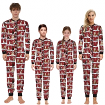 Cute Cartoon Cat Printed Long Sleeve Round Neck Home-wear Parent-child Jumpsuit