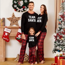 Fashion Letters Plaid Printed Long Sleeve T-shirt + Pants Parent-child Home-wear Set