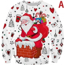 Cute Santa Claus Printed Long Sleeve Round Neck Loose Sweatshirt