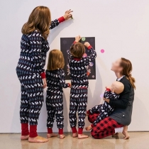 Cute Elk Printed Long Sleeve Top + Pants Parent-child Home-wear Set