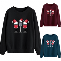 Chic Style Goblet Christmas Hat Pattern Round Neck Sweatshirt