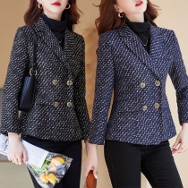 OL Style Long Sleeve Double-breasted Slim Fit Plaid Blazer Coat