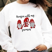 Cute Santa Claus Printed Long Sleeve Round Neck Loose Sweater