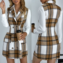 Fashion Sleeveless Notched Lapel Double-breasted Sleeveless Plaid Cardigan （Size Run Small）