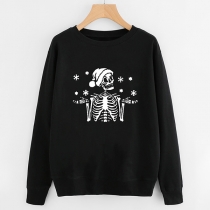 Casual Style Long Sleeve Round Neck Skull Pattern Sweatshirt