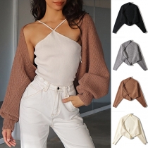 Chic Style Lantern Sleeve Solid Color Knit Shawl