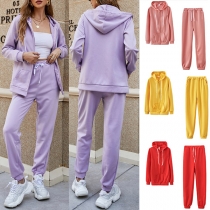 Casual Style Long Sleeve Hooded Sweatshirt Coat + Pants Sports Suit