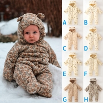 Cute Cartoon Printed Long Sleeve Hooded Baby's Warm Jumpsuit