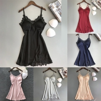 Sexy Backless V-neck Lace Spliced Sling Nightwear Dress