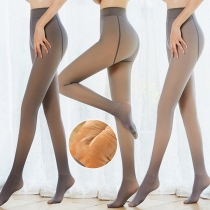 Mode Medelhög Midja Plysch Fodrad Fake Genomskinlig Stretch Strumpbyxor